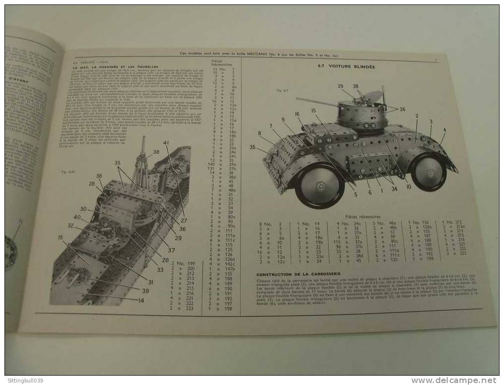 MECCANO. MANUEL D´ INSTRUCTIONS 5 A. 1957. Catalogue de 38 pages de Modèles à Construire.