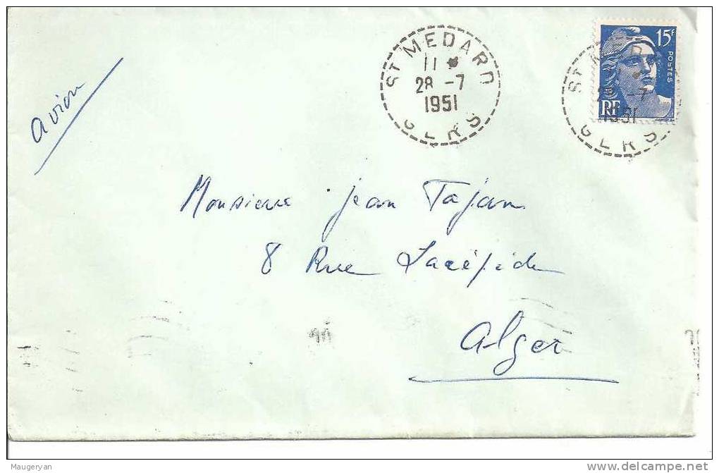 GERS - Lettre   Cachet De  St  MEDARD  Sur 15f  GANDON - 1921-1960: Modern Period