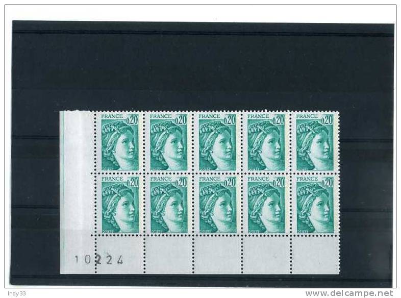 - FRANCE SABINE DE GANDON N°1967 Y T . BLOC DE 10 BORD DE FEUILLE AVEC N° . NEUF SANS CHARNIERE - Unused Stamps