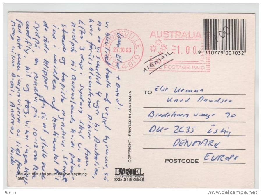 Australia Postcard Sent To Denmark 27-10-1993 With Meter Cancel Townsville - Andere & Zonder Classificatie