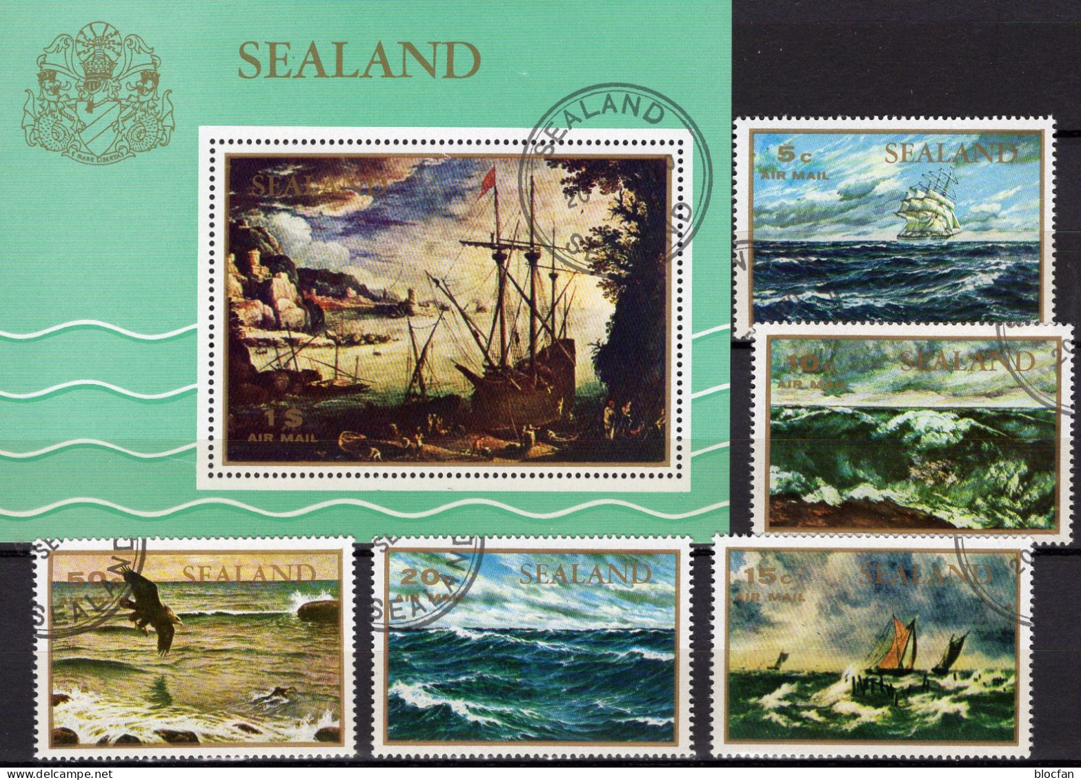 Seefahrt Europa 1970 UK Sealand 46/50+Bl.4 O 24€ Regional-Marken Im Atlantik Segel-Schiffe Privates Hoja S/s Sheet Bf GB - Angleterre