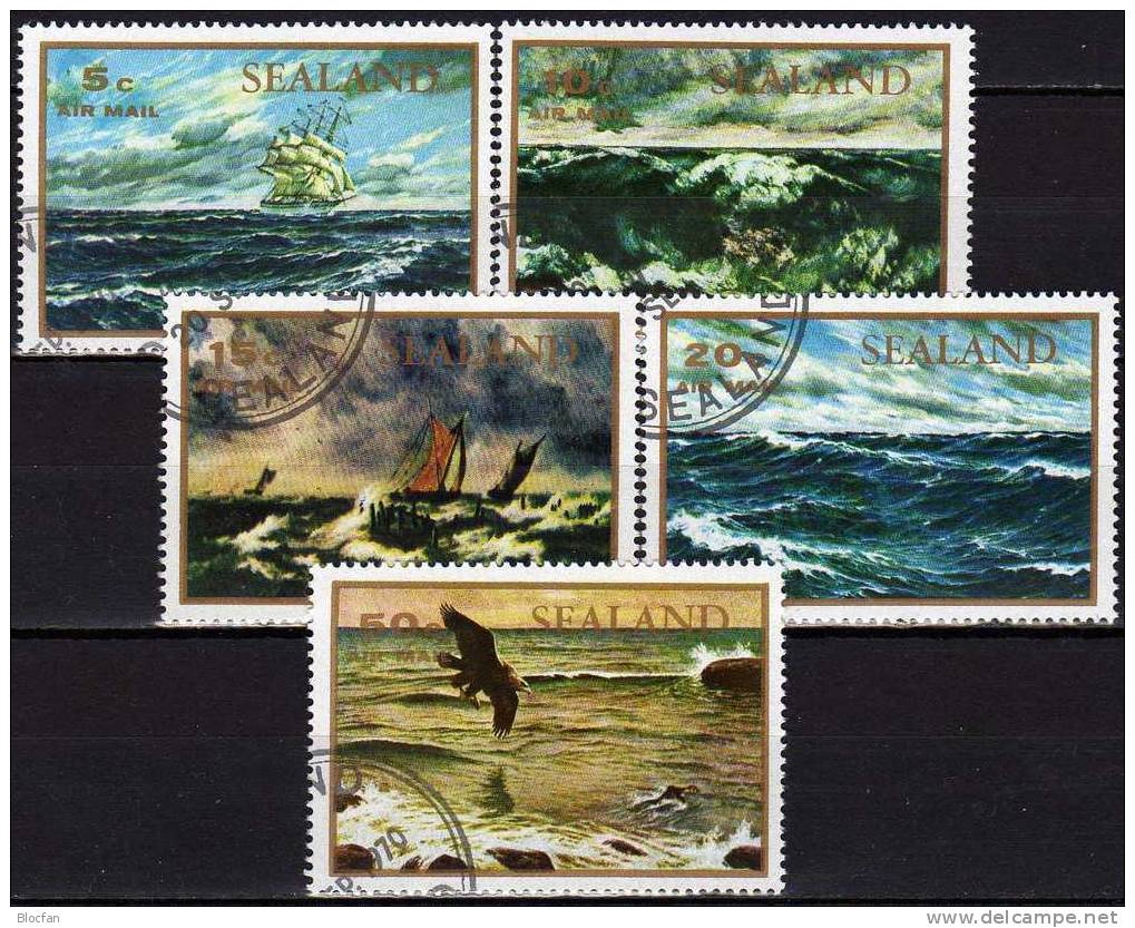 Atlantik 1970 Seefahrt Europa RM UK Sealand Set 46/0 O 12€ Historische Segel-Schiffe Privates Regionalmarken Stamp Of UK - Fantasy Labels