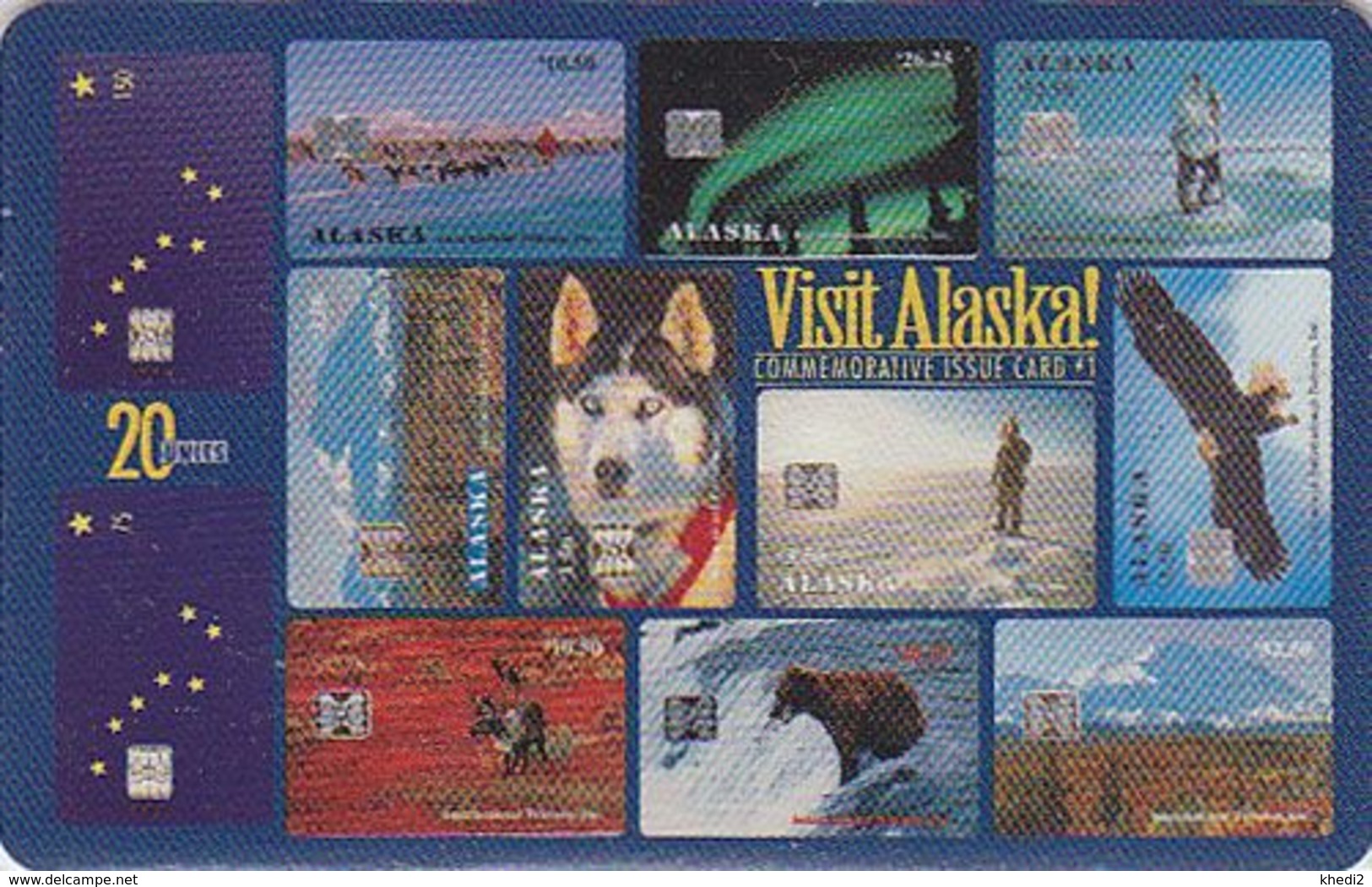 Télécarte à Puce ALASKA / Polaire - Oiseau Aigle Chien Husky Ours Renne - Bird Sleddog Chip Phonecard USA - 606 - Cartes à Puce