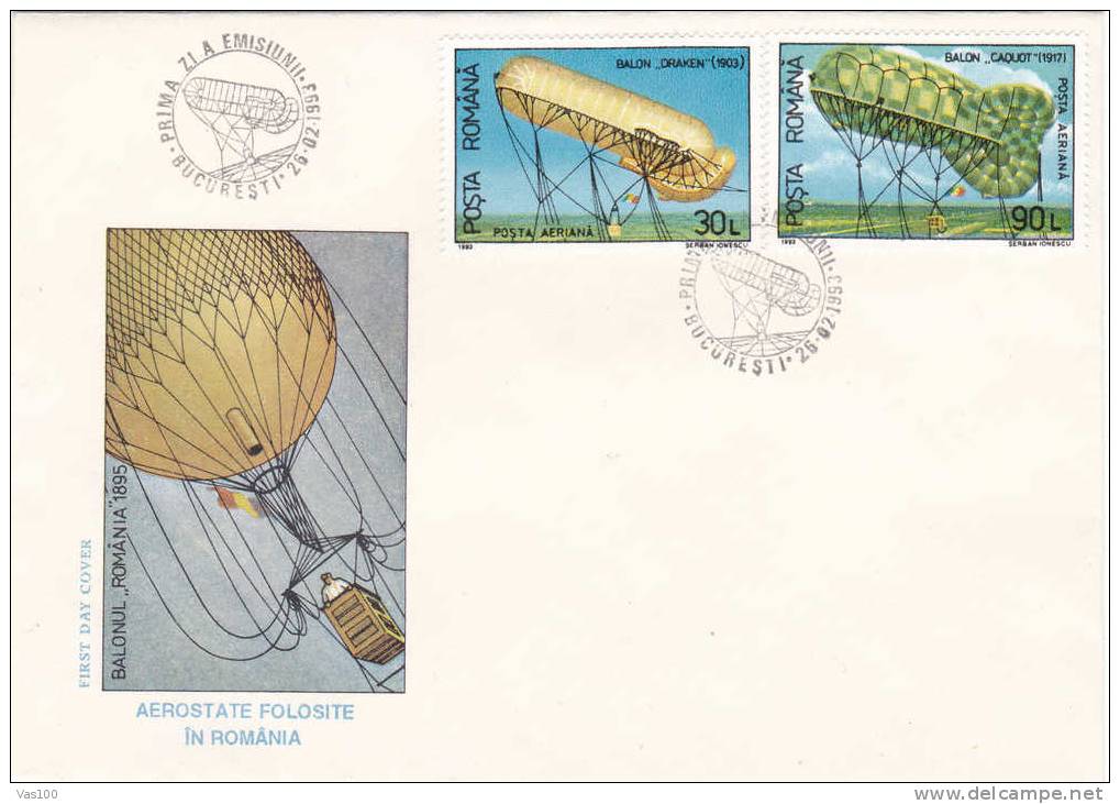 BALLON  "Draken" 1903 & "Caquot" 1917 Cover FDC Premier Jour,Romania. - Zeppelins