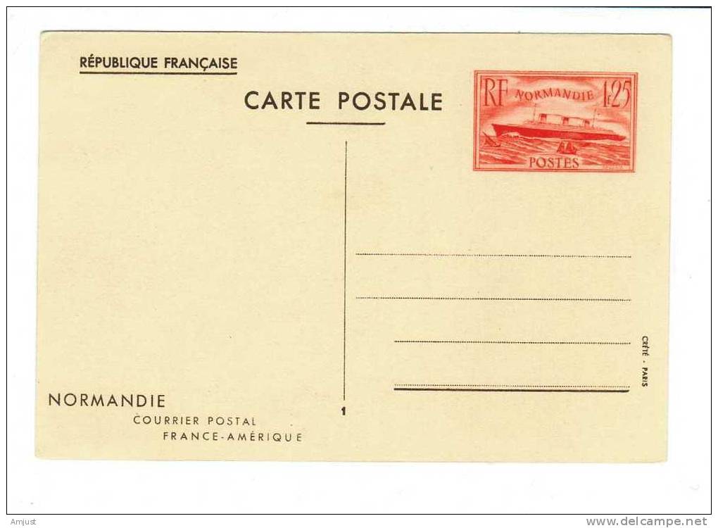 Entier Postal Neuf (Normandie, Courrier Postal France-Amérique) - Cartes Postales Types Et TSC (avant 1995)