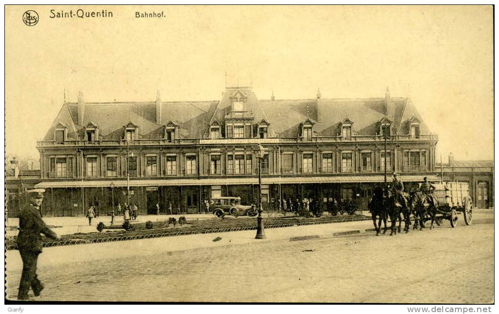 SAINT-QUENTIN  GARE BAHNHOF 1916 ANIMATA CARRO FRANCE - Picardie