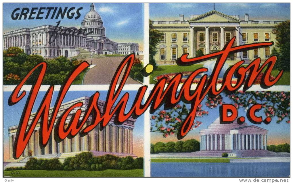 WASHINGTON  DC U.S.A.LARGE LETTERS LINEN 1956 VINTAGE - Washington DC