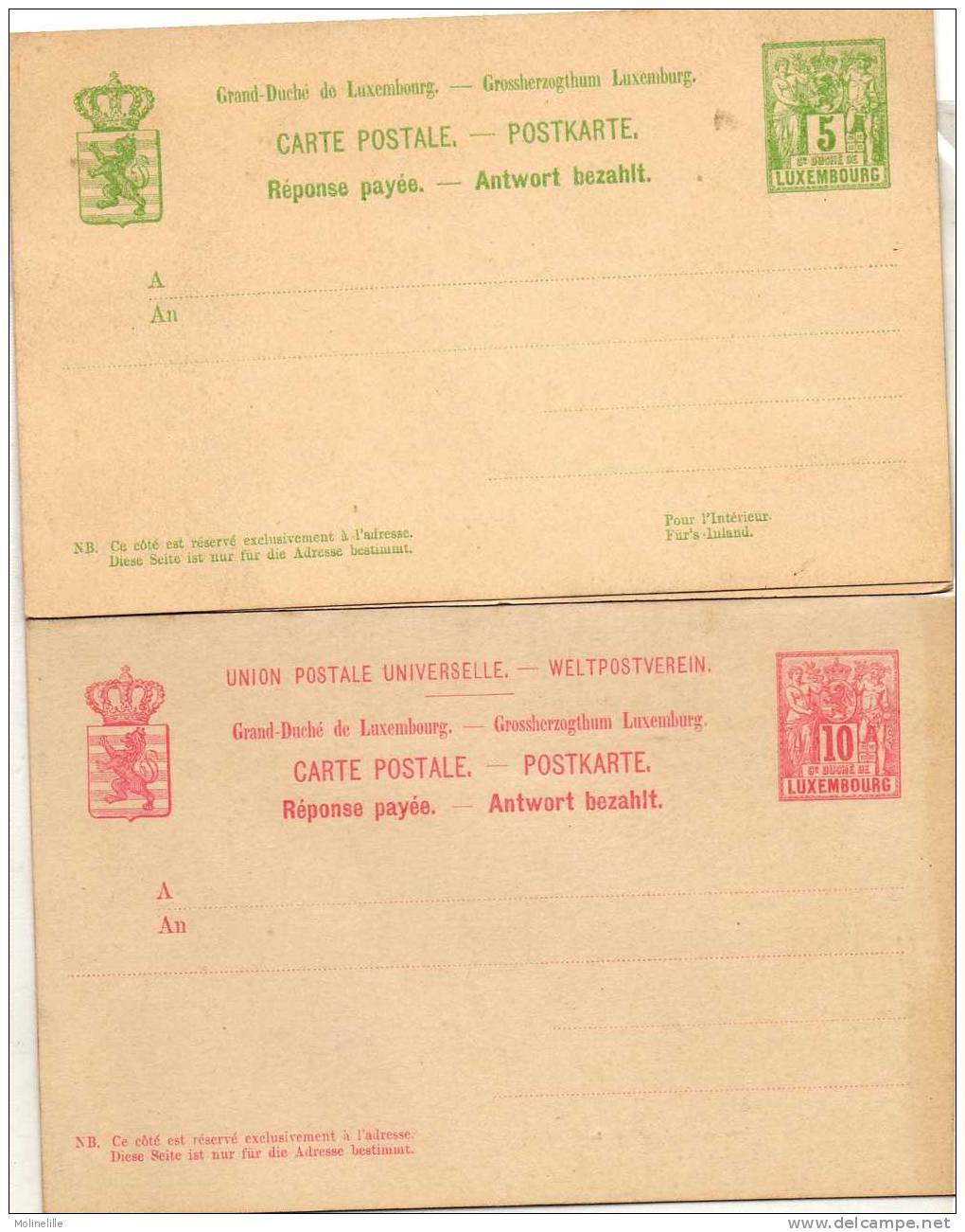 LOT 299 - LUXEMBOURG : 2 X ENTIERS CARTE POSTALE NEUVE AVEC REPONSE PAYE 5 Et 10 Cts - Ganzsachen