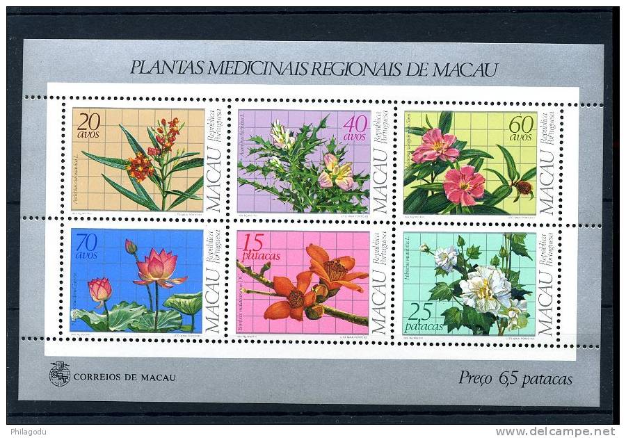 MACAO   Bloc 1**   Cote 200,00E  Fleurs Flowers Plantes Medicinales - Unused Stamps