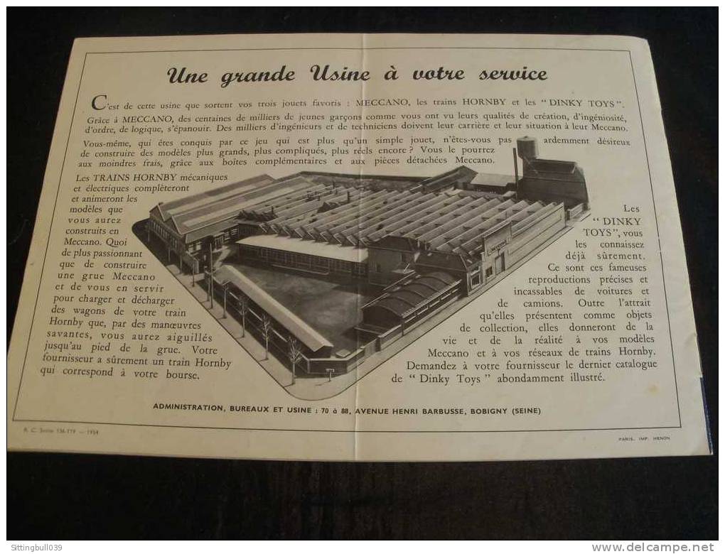 MECCANO. MANUEL D´ INSTRUCTIONS 1 A. 1954. Catalogue De 14 Pages De Modèles à Construire. - Meccano