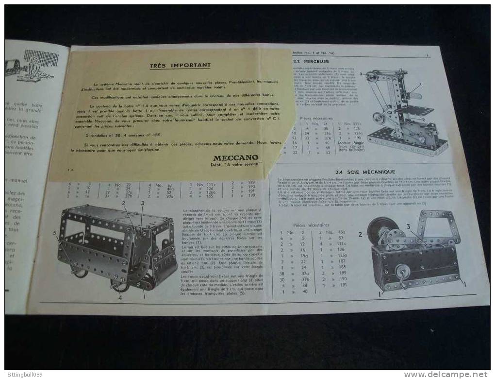 MECCANO. MANUEL D´ INSTRUCTIONS 1 A. 1954. Catalogue De 14 Pages De Modèles à Construire. - Meccano