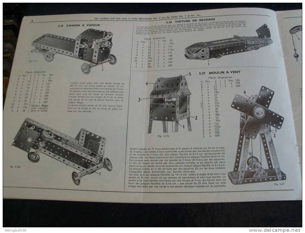 MECCANO. MANUEL D´ INSTRUCTIONS 1 A. 1954. Catalogue de 14 pages de modèles à construire.