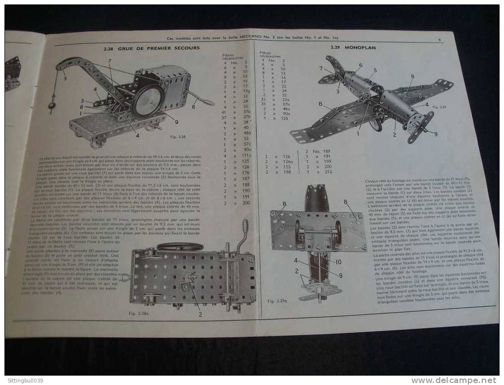 MECCANO. MANUEL D´ INSTRUCTIONS 1 A. 1954. Catalogue de 14 pages de modèles à construire.