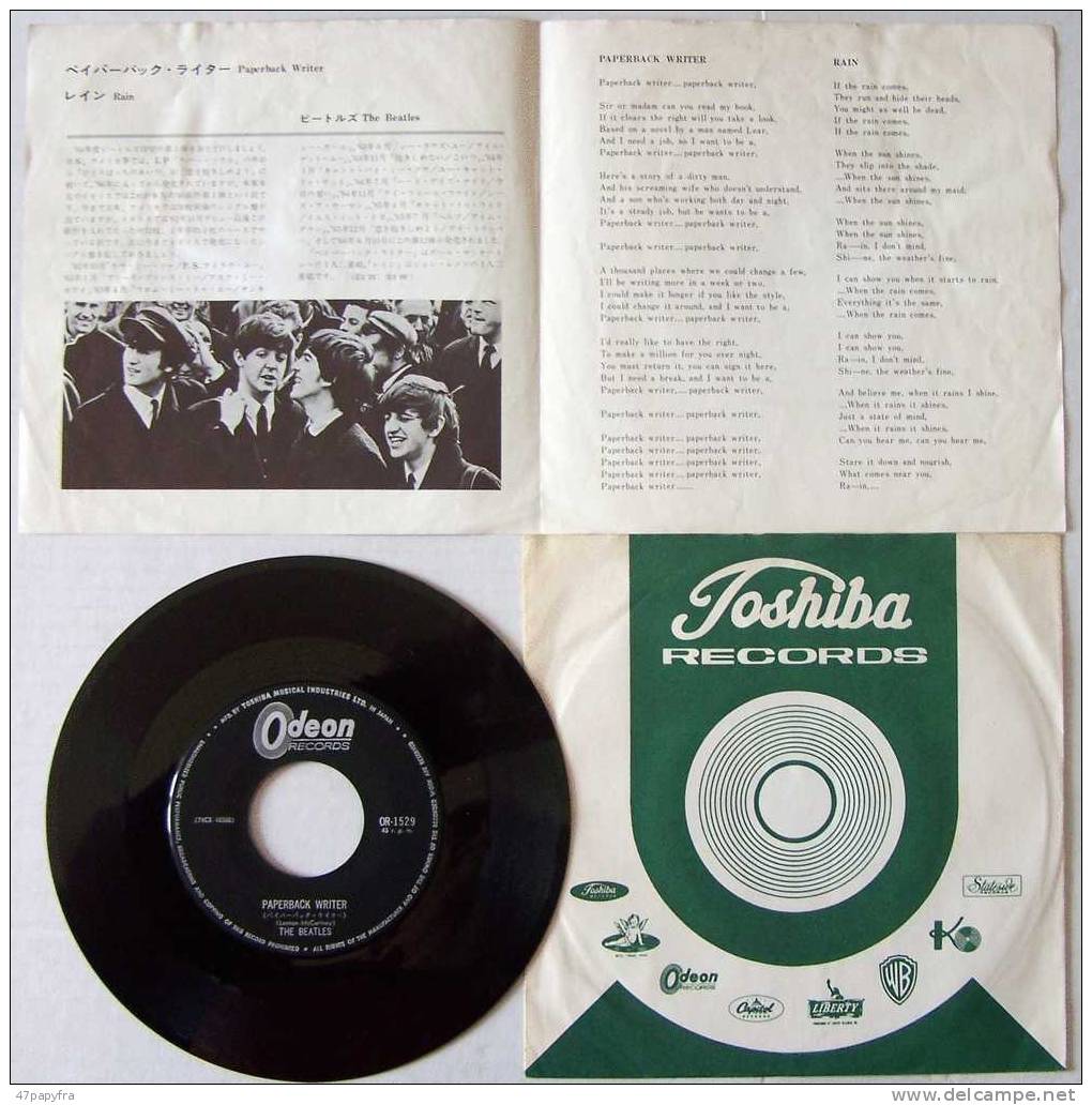 THE BEATLES RARISSIME 45TSP ORIGINAL TOSHIBA ODEON  En Parfait état  Paperback Writer Made In JAPON - Disco, Pop