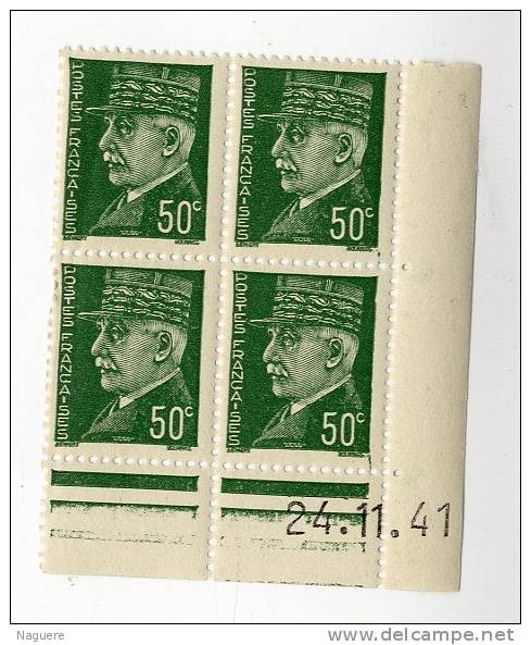 MARECHAL PETAIN    50 C    -  Y & T N° 508  -  COINS DATES    24 11 41   -  SANS TRACE DE CHARNIERE - 1940-1949