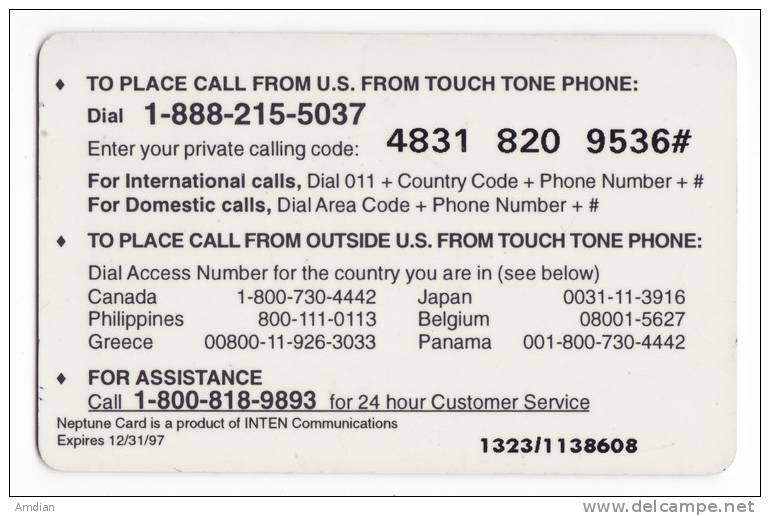 USA - NEPTUNE Prepaid Phonecard 10$ - Ca 1997 - Other & Unclassified