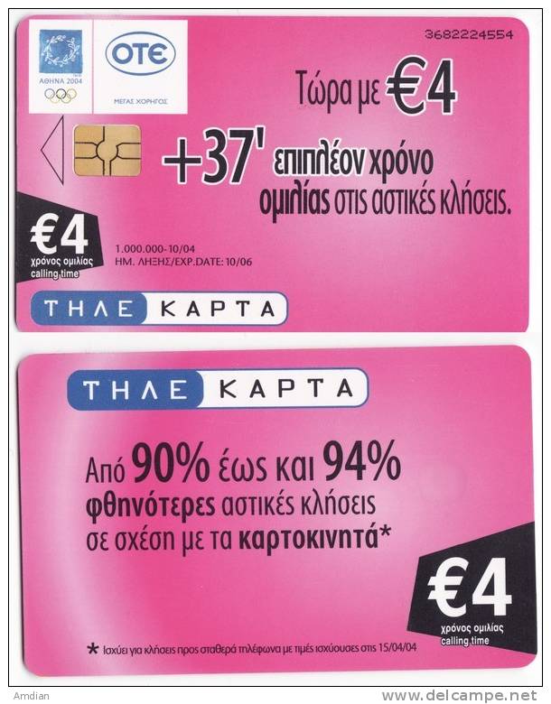 GRECE Phonecard / Telecarte - OTE Value 4€ - 10/04 - Tirage 1000000 - Griekenland