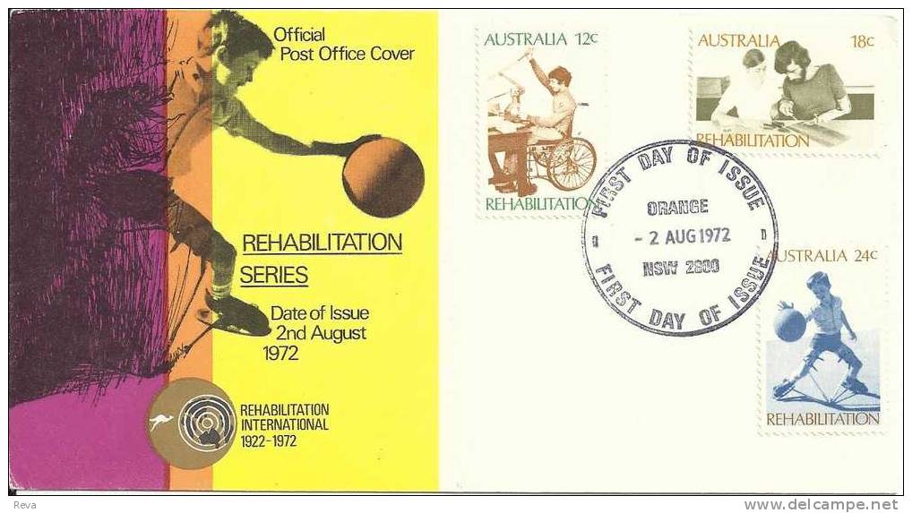 AUSTRALIA  FDC REHABILITATION BASKETBALL 3 STAMPS DATED 02-08-1972 CTO SG? READ DESCRIPTION !! - Lettres & Documents