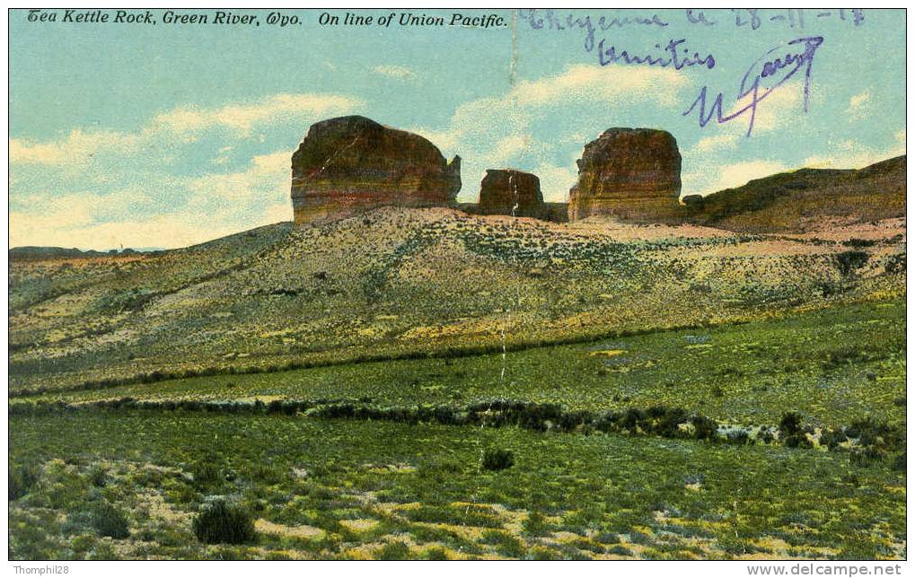 GREEN RIVER - WYOMING - Tea Kettle Rock. On Line Of Union Pacific - TBE, CPA, Petit Format, 2 Scans - Green River