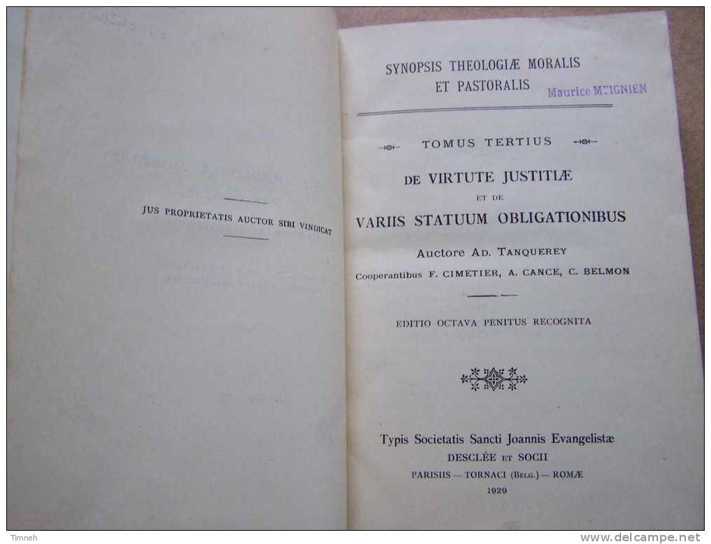 LATIN DE VIRTUTE JUSTITIAE TANQUEREY 1929 TOMUS TERTIUS SYNOPSIS THEOLOGIAE MORALIS ET PASTORALIS-Traité De La Justice- - Cultura