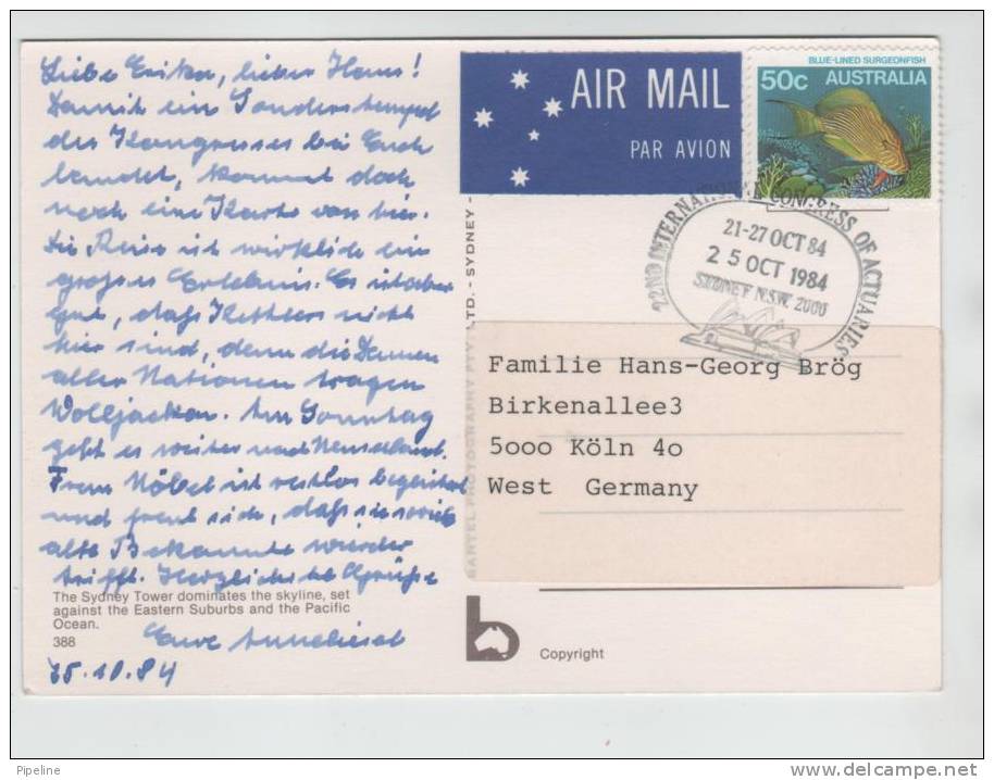 Australia Postcard The Sydney Tower Sent To Germany 25-10-1984 - Sydney
