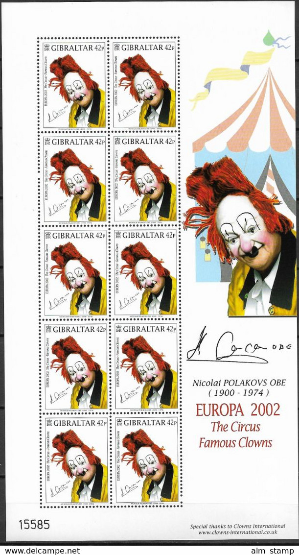 2002 Gibraltar  Mi. 1002-5  ** MNH  Europa Zirkus - 2002