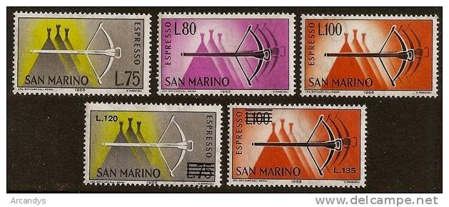 SAINT MARIN  1965 Special Delivery Stamps Expresso Crossbow  Scott SD6 N° E26/E30 Neufs ** - Neufs