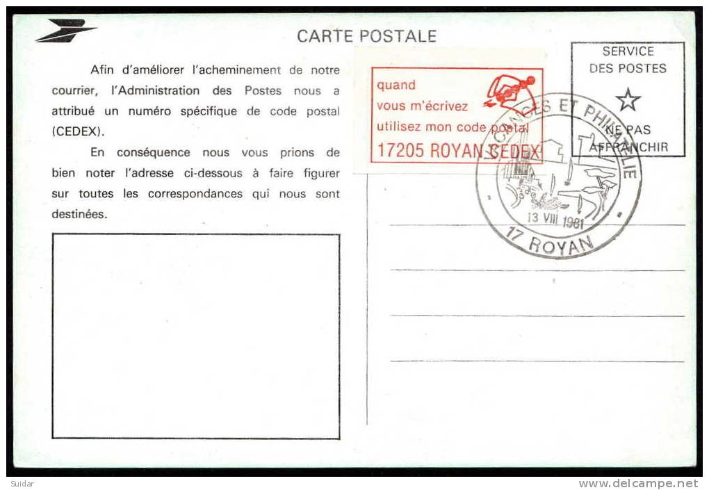 3 Cartes « CODE POSTAL » Avec 3 Vignettes Concordantes De Couleur Différente Au Verso Obl. De ROYAN. - Tourism (Labels)