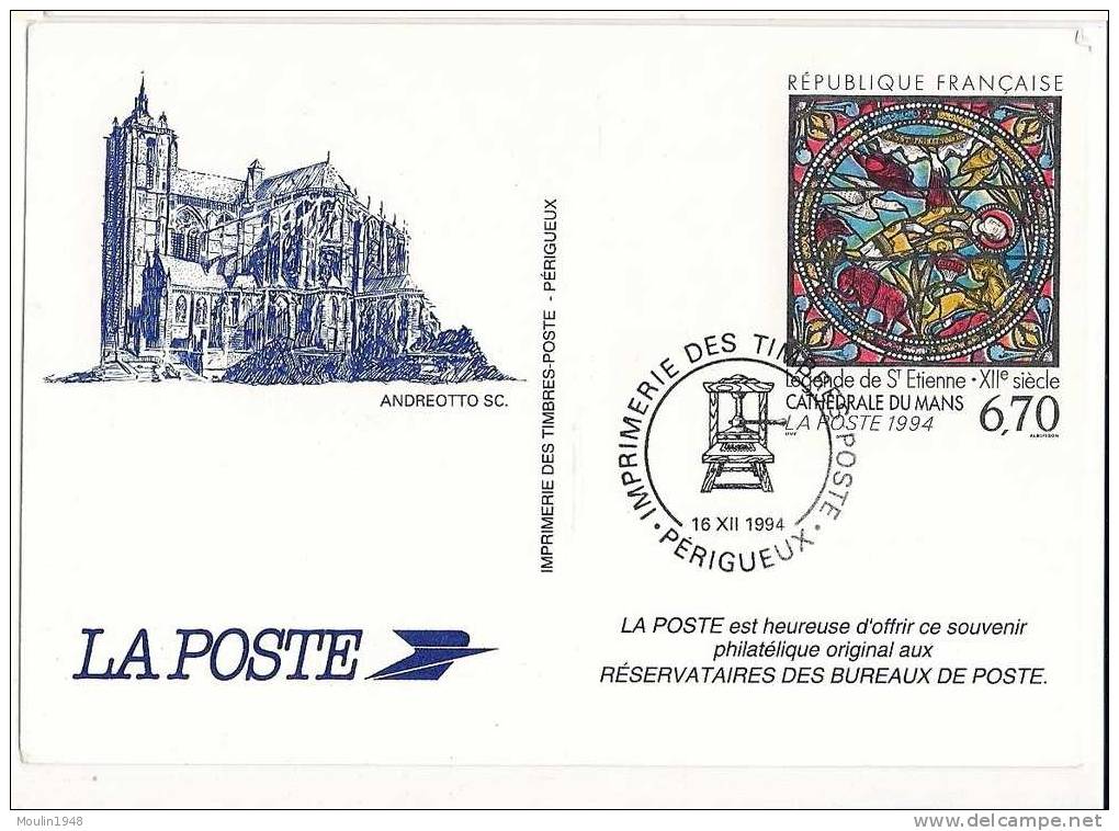 Cathedrale Du Mans  Vitraux Legende De St Etienne - Pseudo-entiers Officiels
