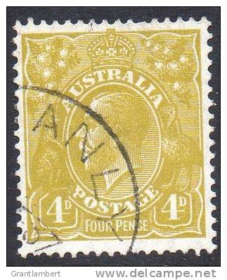 Australia 1931-36 King George V 4d Yellow-Olive  C Of A Wmk Used  SG 129 - Actual Stamp - Possibly Manly - Oblitérés