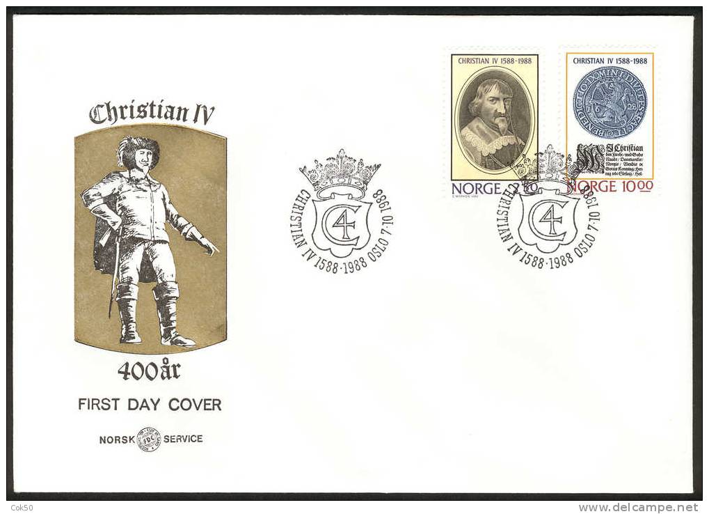NORWAY FDC 1988 «King Christian IV». Perfect, Cacheted Unadressed Cover - FDC