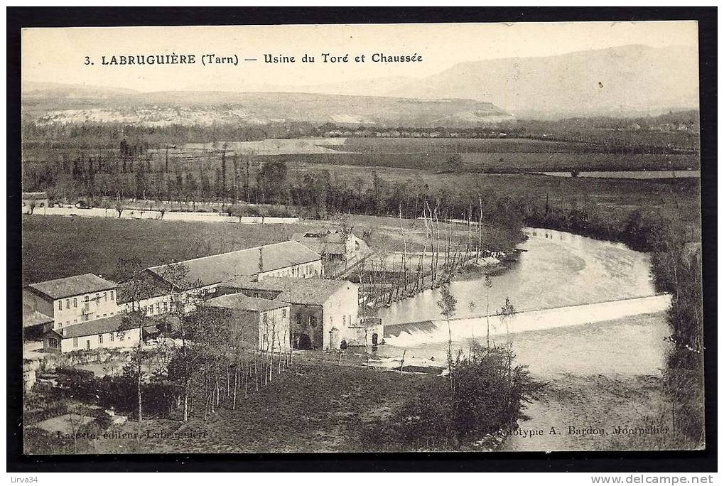 CPA  ANCIENNE- FRANCE- LABRUGUIERE (81)- USINE DU TORÉ ET LA CHAUSSÉE- BARRAGE DÉVERSOIR- GROS PLAN- CULTURES - Labruguière