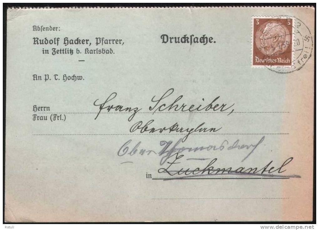 German Empire - Deutsches Reich - Sudeten - 1939 - Postkarte  Postcard - Eger (Cheb) -  Ober Thomasdorf. - Sudetenland