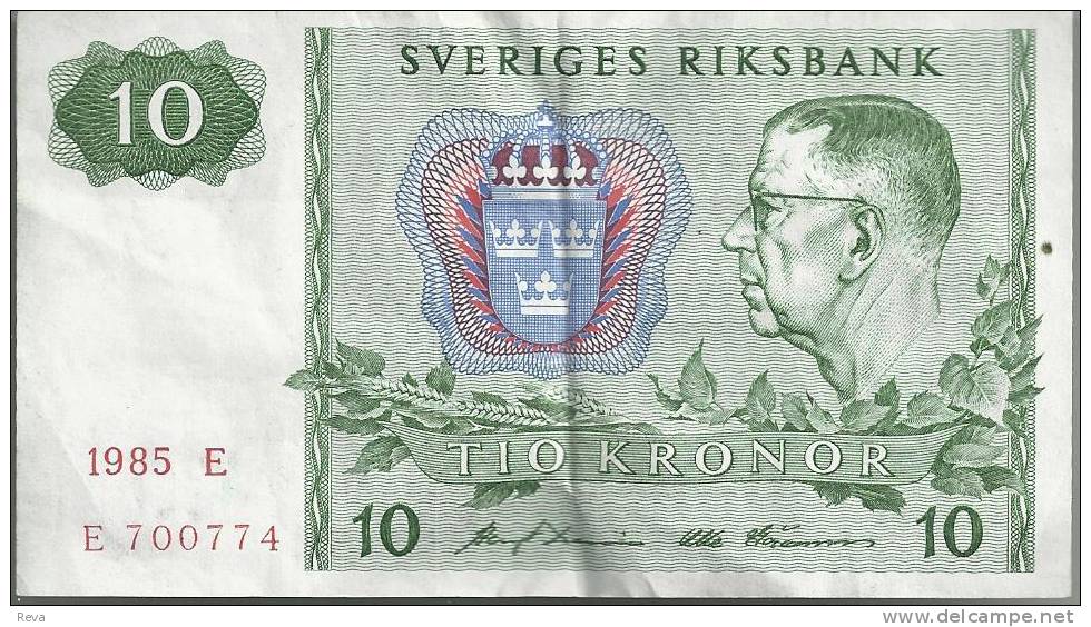 SWEDEN 10 KRONOR MAN FRONT MOTIF BACK DATED 1985 P52d AVF READ DESCRIPTION !! - Sweden