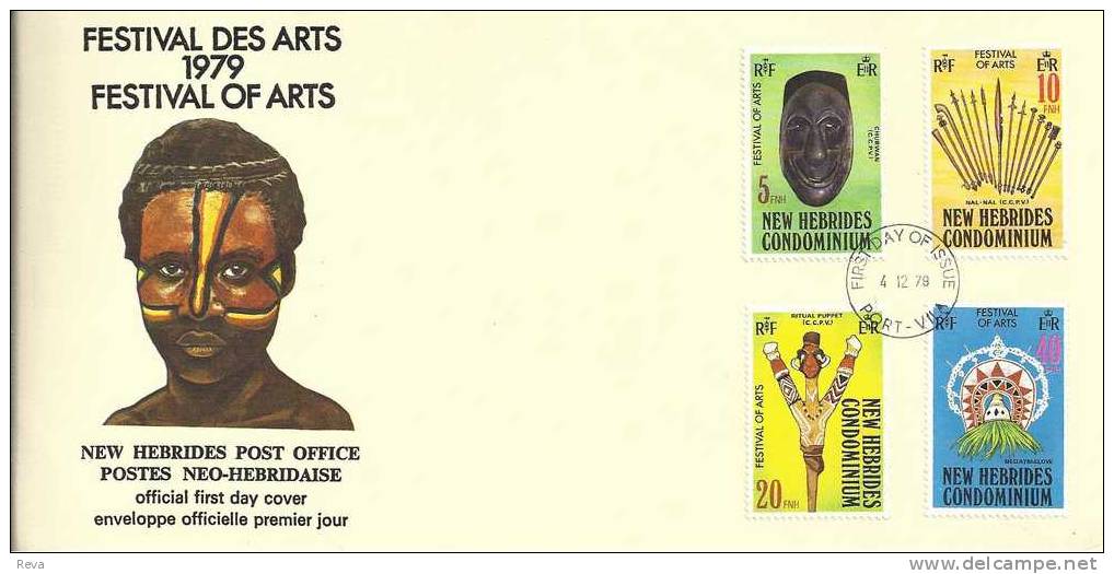 FRANCAISE NEW HEBRIDES  FDC FESTIVAL OF ARTS SET OF 4 STAMPS 5-40 FR CTO  SG? READ DESCRIPTION !! - Altri & Non Classificati