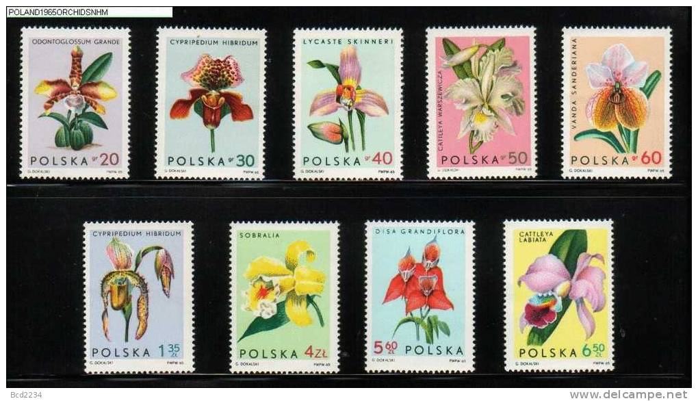 POLAND 1965 FLOWERS - ORCHIDS SET OF 9 NHM - Neufs