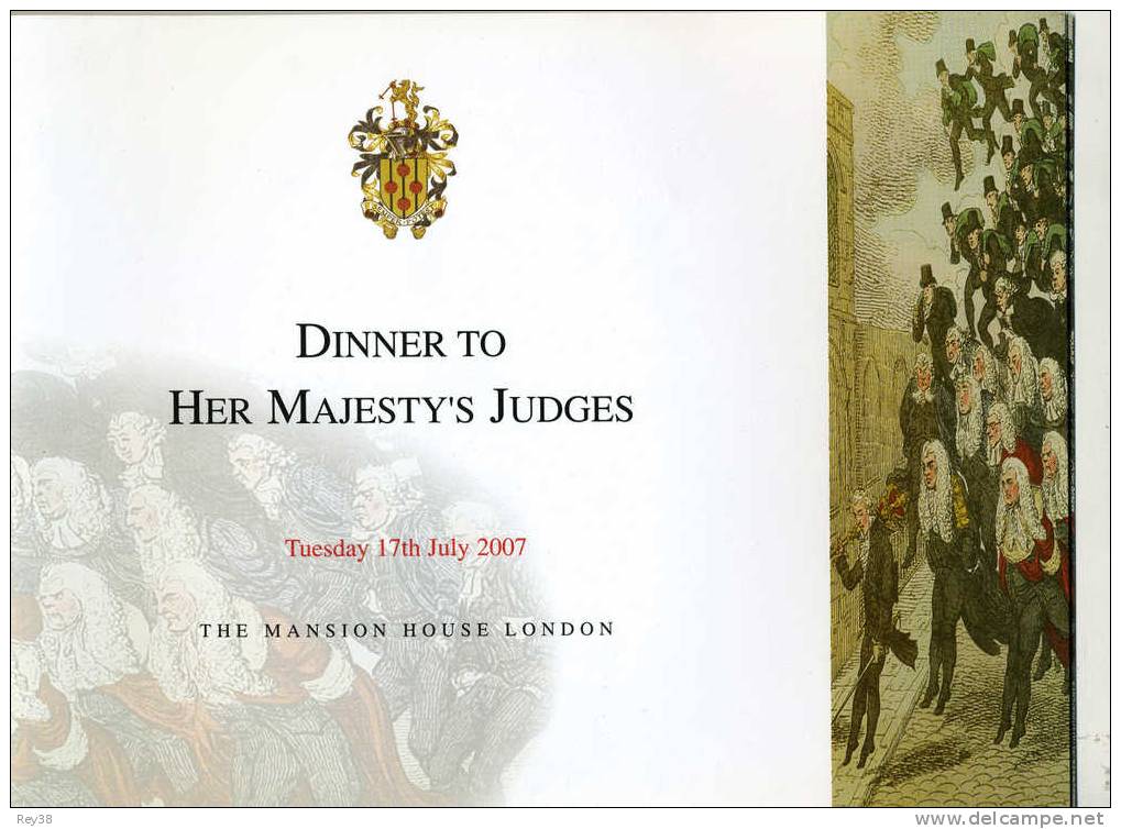 THE MANSION HOUE (CITY OF LONDON) 2007, DINNER TO HER MAJESTY'S JUDGES - Menükarten