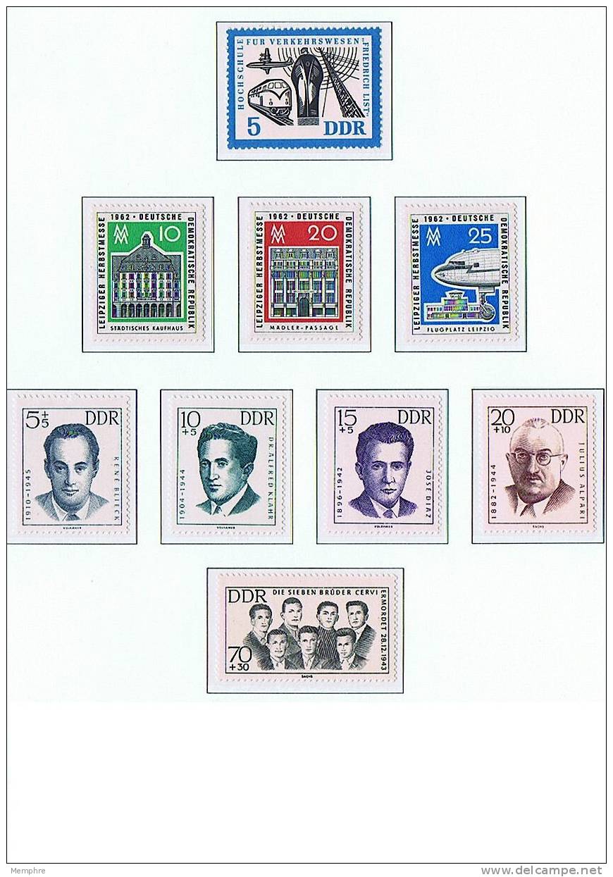 1962  Foreign Victims Of The Nazis, Leipzig Fair,  Mi Nr 9913-6, 918-925    ** MNH - Ungebraucht