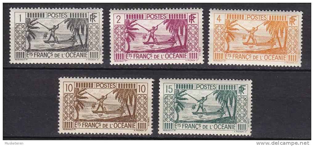 French Oceania 1934 Mi. 89-90, 92, 94-95 Speerfischer Spear Fisherman, MH* - Other & Unclassified