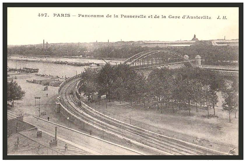 PARIS XIII  La "  PASSERELLE Du METRO  "  La GARE D´ AUSTERLITZ  PENICHES  Sur La SEINE - Arrondissement: 13