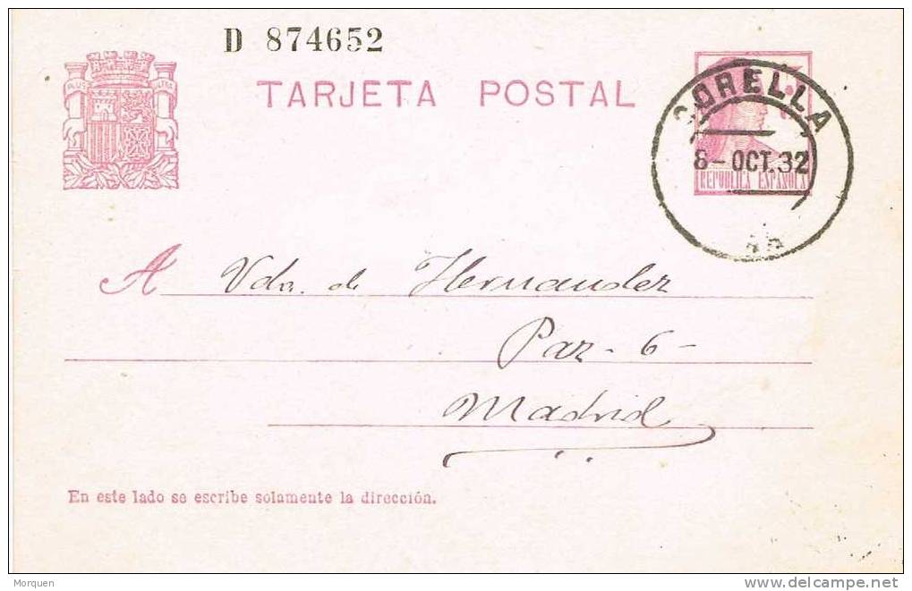 Entero Postal CORELLA (Navarra) 1932. Republica - 1931-....