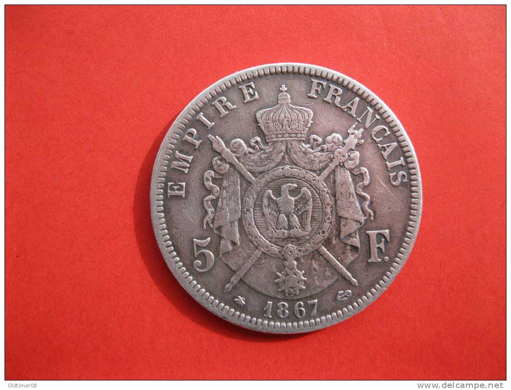 5 Francs 1867 A, Napoléon III, Argent, TB/TTB - Other & Unclassified