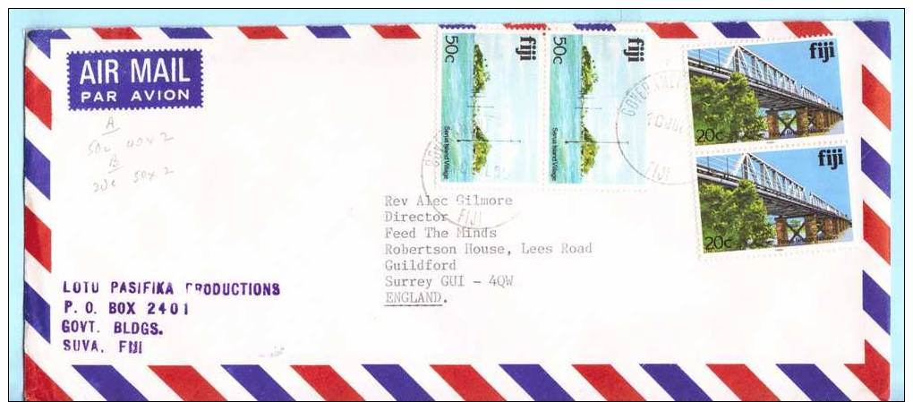FIDSCHI-INSELN FIJI Brief Cover Lettre 408 (1990 Paar) 412 (o. Jahr Paar) Brücke - Serua (15261) - Fidji (1970-...)