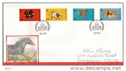 Année Du Cheval (1990) Yv. 630/33  Lettre FDC Adressée `Singapour - FDC