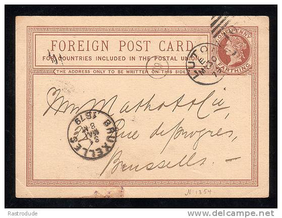 GREAT BRITAIN 1879 1d Farthing Postal Stationery Card -  Used To Belgium - Entiers Postaux