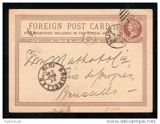 GREAT BRITAIN 1879 1d Farthing Postal Stationery Card -  Used To Belgium - Postwaardestukken