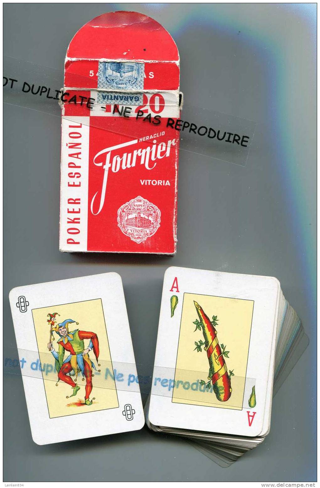 - Jeu De Poker Espagnol, 52 Cartes + 1 Joker, étui, Garantie Fournier Vitoria,  Bon état, Voir Scans. - Cartes à Jouer Classiques