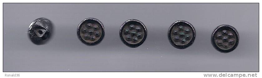 Bouton Ancien : Lot De 5 Boutons Verre Opaline Noir Avec Reflet Nacrés Multi Couleur - Buttons