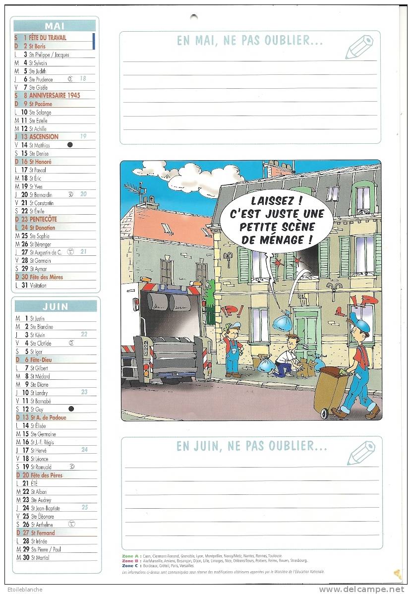 CALENDRIER 2010 - Illustré Façon BD - Humour - Service De Nettoiement / Camion, Poubelle / Dessin Michel Oury - Grand Format : 2001-...