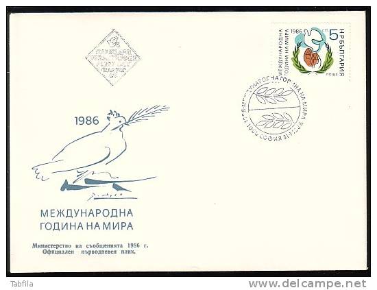 BULGARIA / BULGARIE - 1986 - Anne Internationale De La Paix - FDC - Tauben & Flughühner